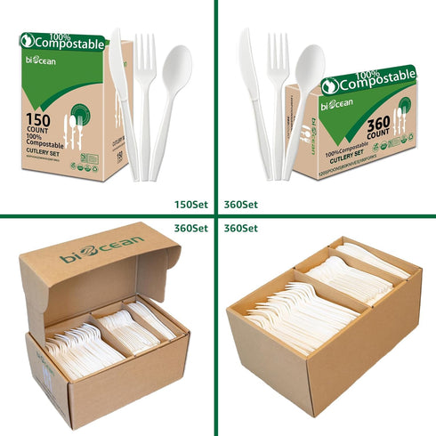 100% Compostable Heavyweight No Plastic Utensils, Eco-Friendly Forks, Knives, Spoons for Parties, Weddings, BBQ