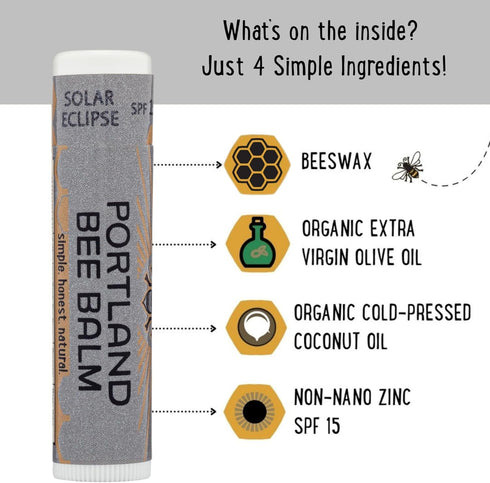 Portland Bee Balm Solar Eclipse - All Natural Handmade Beeswax Based SPF 15 Lip Balm, 3 Count