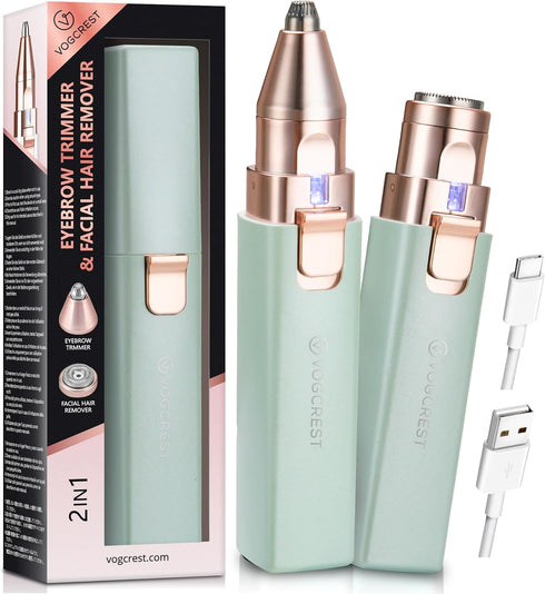 VOGCREST Hair Trimmer, 2 in 1 Facial Hair Remover & Eyebrow Trimmer for Women, Rechargeable