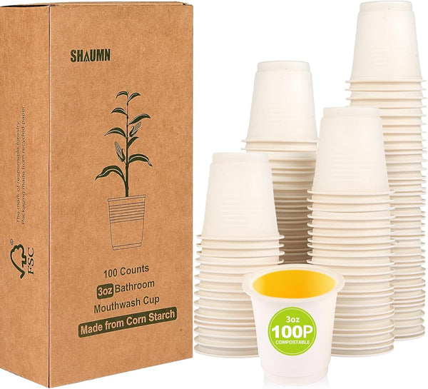 SHAUMN 3 oz Compostable Disposable Bathroom Mouthwash&Rinse Cups,100pcs Small Snack Cups for Kids,Mini