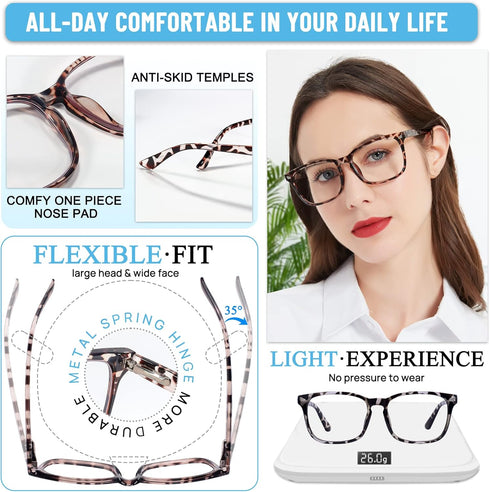 MARE AZZURO Blue Blocking Reading Glasses for Women, Light Weight Computer Readers 0.00 to 6.00 (Leopard, 2.00)