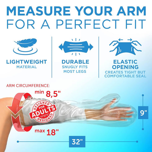 100% Waterproof Cast Covers for Shower Arm - Tight Seal - 3pk Adult Reusable Cast Protectors