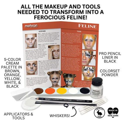 Mehron Makeup Premium Character Kits| Makeup Kits for Halloween & Cosplay| Made in the USA | Complete Makeup Kit | Includes all Makeup, Tools, & Instructions on How to Create the Look | (Feline/Cat)