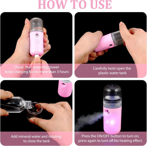 Honoson 2 Pieces Nano Facial Mister, 30 ml Mini Face Humidifier, USB Rechargeable Skin Care Machine