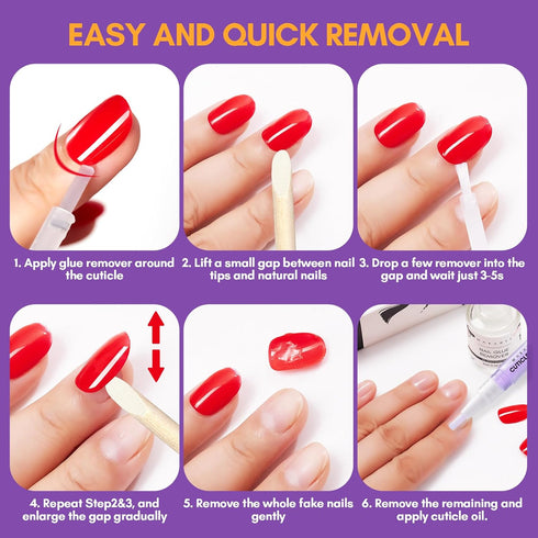 Makartt Nail Glue Remover Kit, for Press on Nails, 10ML Glue Off, Nail File Buffer, Cuticle Oil