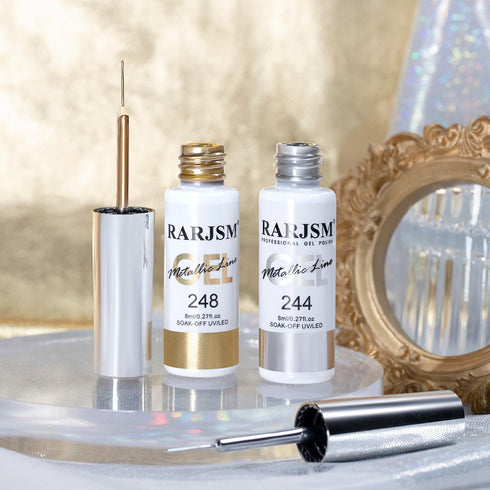 RARJSM Metallic Gel Liner Nail Art Set | Silver Bronze Gold 2pcs Mirror Chrome Gel Polish