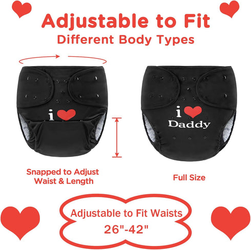 Littleforbig Adjustable Waterproof Cloth Adult Diaper Wrap - I Love Daddy Black