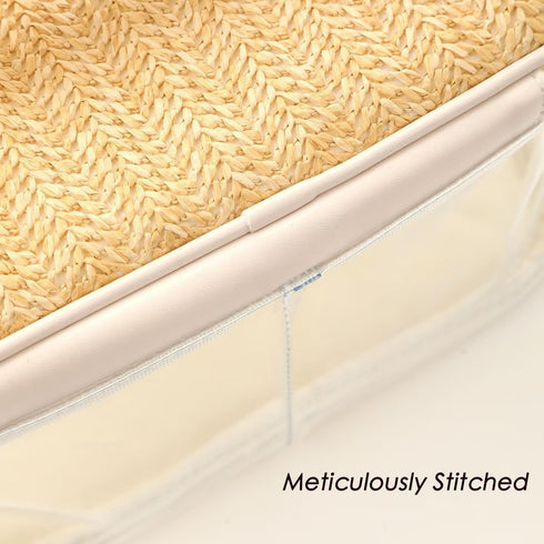 Boho Large Clear PVC Waterproof Makeup Bag with Handle, Transparent Zipper Cosmetic Bag for Travel & Beach (Beige)