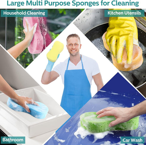 20 Pcs Large Multi-Purpose Car Wash Sponge, Non-Scratch Thick Foam Cleaning Pad, Mix Colors for Household