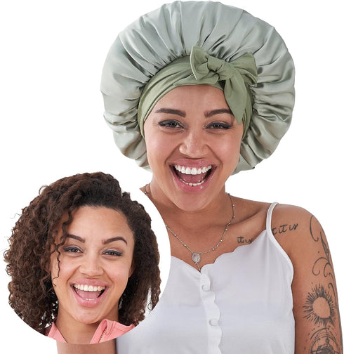 Silk Satin Bonnet for Sleeping Hair: Women Night Wrap Cap for Straight Wavy Curly Coily Kinky Natural Hair by Tie Band