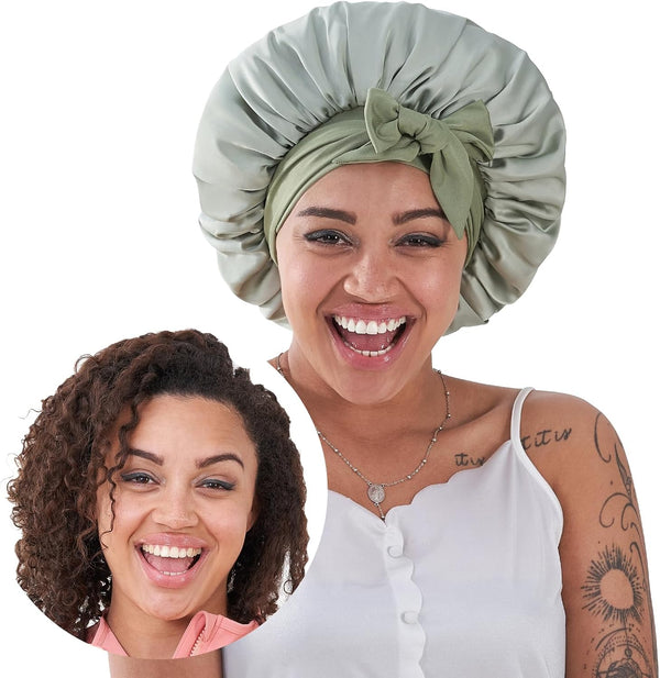 Silk Satin Bonnet for Sleeping Hair: Women Night Wrap Cap for Straight Wavy Curly Coily Kinky Natural Hair by Tie Band