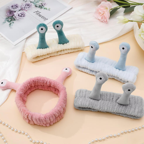 4 Packs Snail Head Bands, Cute Coral Fleece Hair Bands for Washing Face, Skincare Makeup Accessories for Women