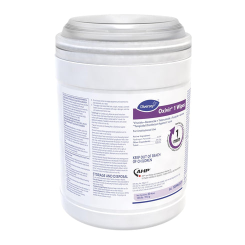 Diversey Oxivir 1 100962573 Disinfectant Wipes, Virucidal, Bactericidal, Tuberculocidal, Fungicide with Accelerated Hydrogen Peroxide, 60 Large Wipes, 1-Canister (Pack of 1)