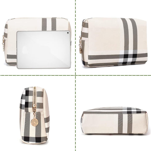 Large Makeup Bag for Purse, Luxury Women Cosmetic Bags Designer Toiletry Travel Organizer (Beige)