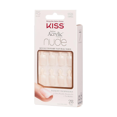 KISS Salon Acrylic Nude French Tip Press On Nails Short, ‘Breathtaking’, Beige, Includes 28 Fake Nails