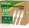 100% Compostable Forks, 180 Count Heavy Duty Disposable Utensils Set, Eco-Friendly Flatware for Party Camping Picnics