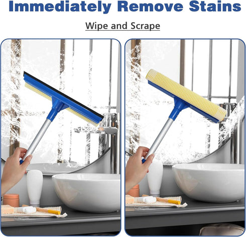 Professional Window Squeegee, 2 in 1 Cleaner with Long Stainless Steel Handle for Glass, Shower, and Outdoor Cleaning