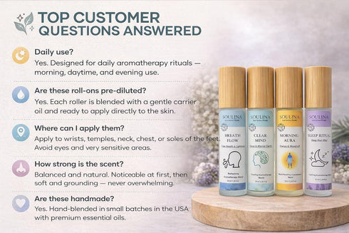 Set 4 4 10 ml Soulina of Essential Oil Roller Sleep, Energy, Breath & Focus Aromatherapy Roll-On Kit, Natural Blends