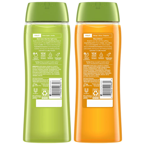 Suave Body Wash Variety 2-Pack, Juicy Green Apple + Mango Citrus – Gentle Body Washes with Fruit Blend Oil Essence, 18 Oz Ea