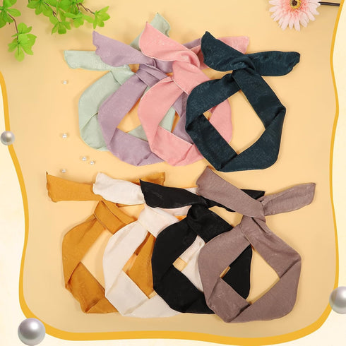Wire Headbands for Women, Solid Color Wire Hair Wraps with 8PCS Twist Bow Headband Hair Accessories