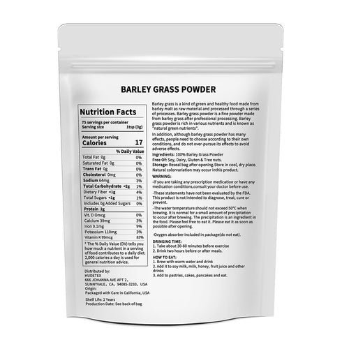 Hudetex Sugar-Free8 oz Barley Grass Juice Powder Rich in Chlorophyll & Natural Nutrients, Barley Grass Powder