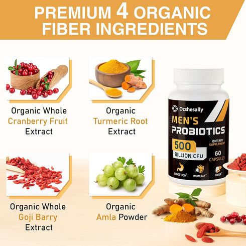 Probiotics for Men, 500 Billion CFUs & 12 Strains with Turmeric, Cranberry, Goji for Digestive, Immune & Bloating