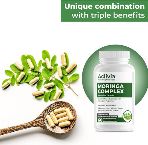 Moringa Complex with Oleifera Leaf & Seed Extract - Potent Strength 5000 mg per Serving, Green-Based Superfood