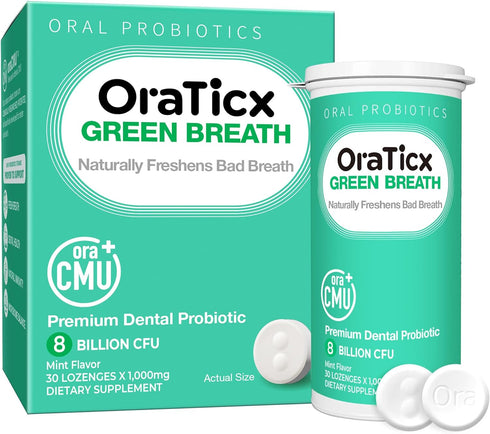 Green Breath Oral Care Probiotics, Dental Probiotic Supplement 8 Billion CFU, Mint Flavor 30 Lozenges 1-PK for Fresh
