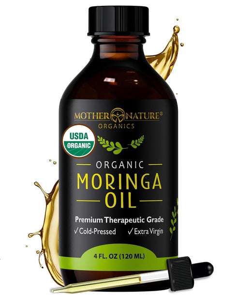 Mother Nature USDA Organic Moringa Seed Oil - 100% Pure Cold-Pressed Unrefined Oil for Face, Skin Care & Hair Growth (4