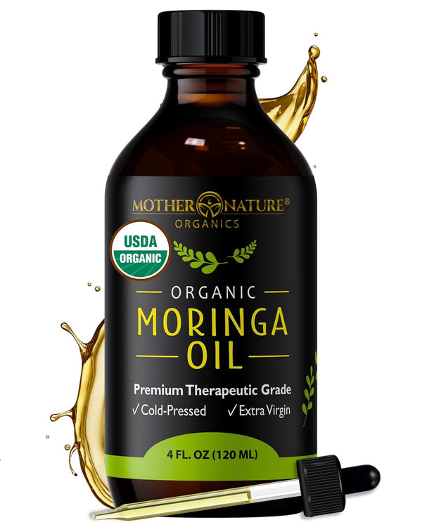 Mother Nature USDA Organic Moringa Seed Oil - 100% Pure Cold-Pressed Unrefined Oil for Face, Skin Care & Hair Growth (4