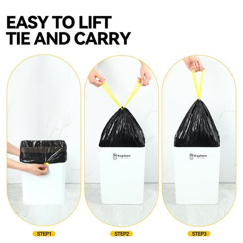 Small Trash Bags, 2.6 Gallon Drawstring Garbage Bags, 75 Count Portable PE Trash Bags for Office Bedroom Bathroom, Black