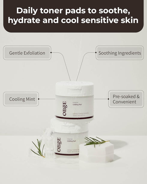 OBgE Intense Chilling Pad (70 count) - Daily Skincare Toner Pads for Men, Vegan Cotton with Rosemary Extract