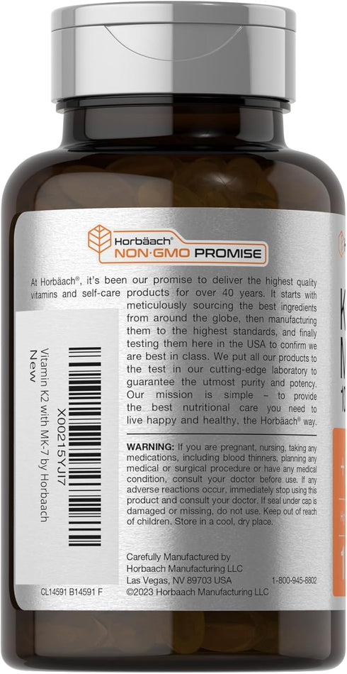 Horbaach Vitamin D3 K2, 5000iu of Vitamin D & 100mcg MK-7 Complex, 180 Softgel Capsules
