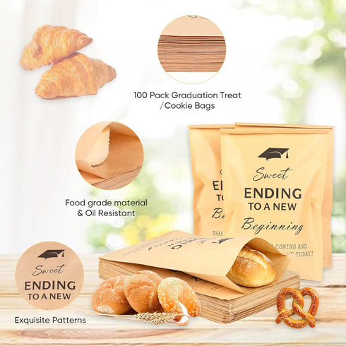 Jxfanstaw 100 2026 96 Inches PCS Graduation Candy Cookie Treat Bags Sweet Endings to New Beginnings Congrats Grad Kraft
