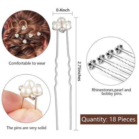 WILLBOND 18 Pcs Bridal Hair Accessories, Pearl Hair Pins Crystal Bobby Pins for Brides, Bridesmaids, Flower Girls