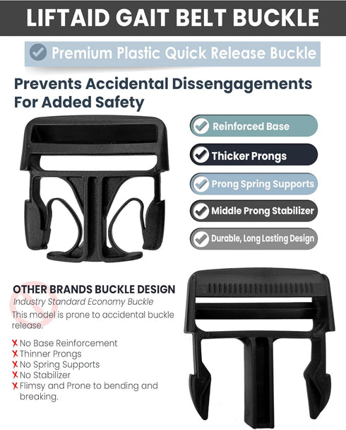 Gait Belt with Plastic Buckle by LiftAid - Transfer and Walking Aid with Belt Loop Holder, 60"L x 2"W (Black)