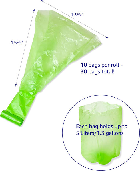Pet Fit For Life Small Trash Bags - 30 Count 1.3 Gallon Dog Waste Basket Liner Rolls with 10 Bags Each