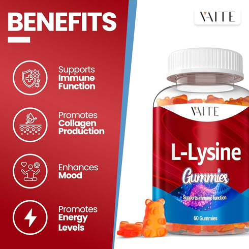 L-Lysine 1000mg Gummies - Supports Skin, Lip,Vegan, Gluten Free, Vitamins for Kids & Adults Tissue Health & Immune System, Chewables, Amino Acid Vitamin Supplement & Complex Supplements, Non-GMO