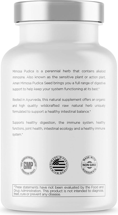 Amen Organic Mimosa Pudica Seeds Capsules, Vegan Plant Supplement, 120 Capsules, 2 Month Supply