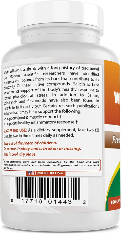 Best Naturals White Willow Bark 400 mg, 180 Capsules (Pack of 3)