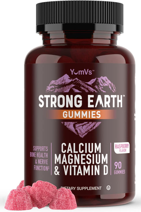 Strong Earth Calcium, Magnesium, Vitamin D3 Gummies - 90 Count, Vitamin Gummies for Women, Men & Kids, Calcium