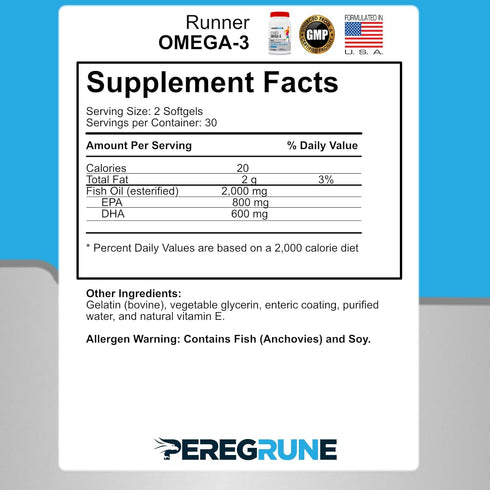 Runner Omega 3 Fish Oil - Triple Strength Nutritional Sport Supplement for Heart & Joint Health, 1000 mg, 1 Month