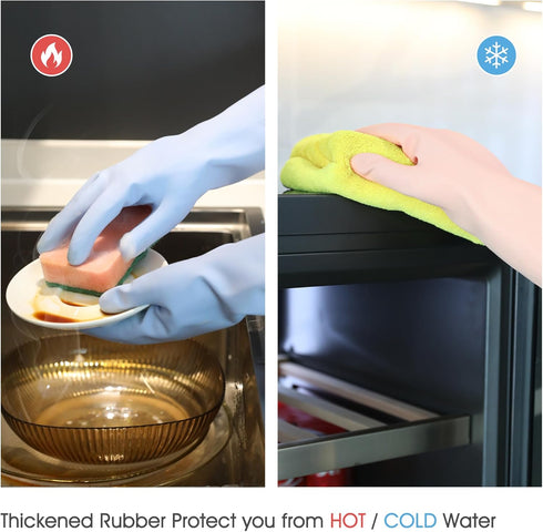 COOLJOB 2 Pairs Rubber Gloves: Medium Waterproof Household Gloves for Kitchen Bathroom, Cotton Lined, Orange & Blue