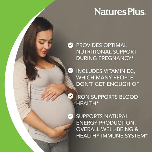 NaturesPlus Ultra Prenatal Multivitamin, 800 mcg Folate, 90 Vegetarian Tablets, Gluten-Free, 45 Servings