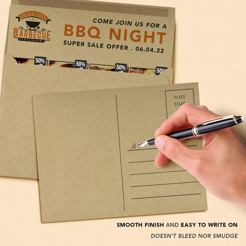 A7 Blank Grocer Brown Kraft Note Cards & Envelopes – Heavy Flat Cards for Wedding and Birthday Invitations (25 per Pack)