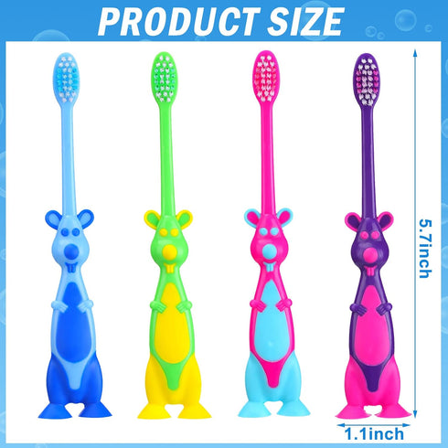 Gerrii 100 Pcs Kids Toothbrush Bulk with Soft Lovely Little Kangaroo Design, Individually Wrapped with Covers & Suction