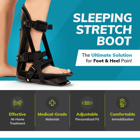 BraceAbility Adjustable Sleeping Stretch Boot - Night Foot Splint for Plantar Fasciitis, Achilles Tendonitis, Medium
