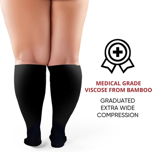 BAMS Plus Size Calf Compression Sleeve for Women & Men, Viscose from Bamboo Extra Wide Leg Support for Shin Splints,
