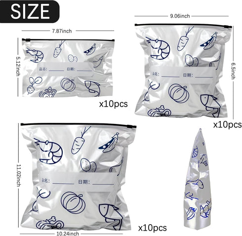 QZAVIRE 30 Pcs Reusable Aluminum Foil Sealable Storage Bags, Seafood Meat Self-sealing Freezer Bags with a stand-up