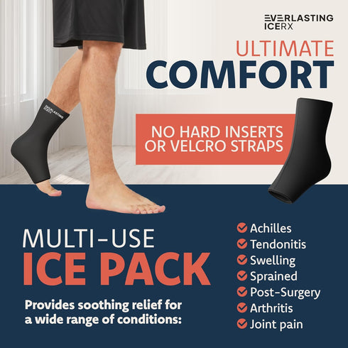Reusable Ankle Ice Pack Wrap - Cold Compression Therapy for Pain Relief, Plantar Fasciitis, Sprained Ankles